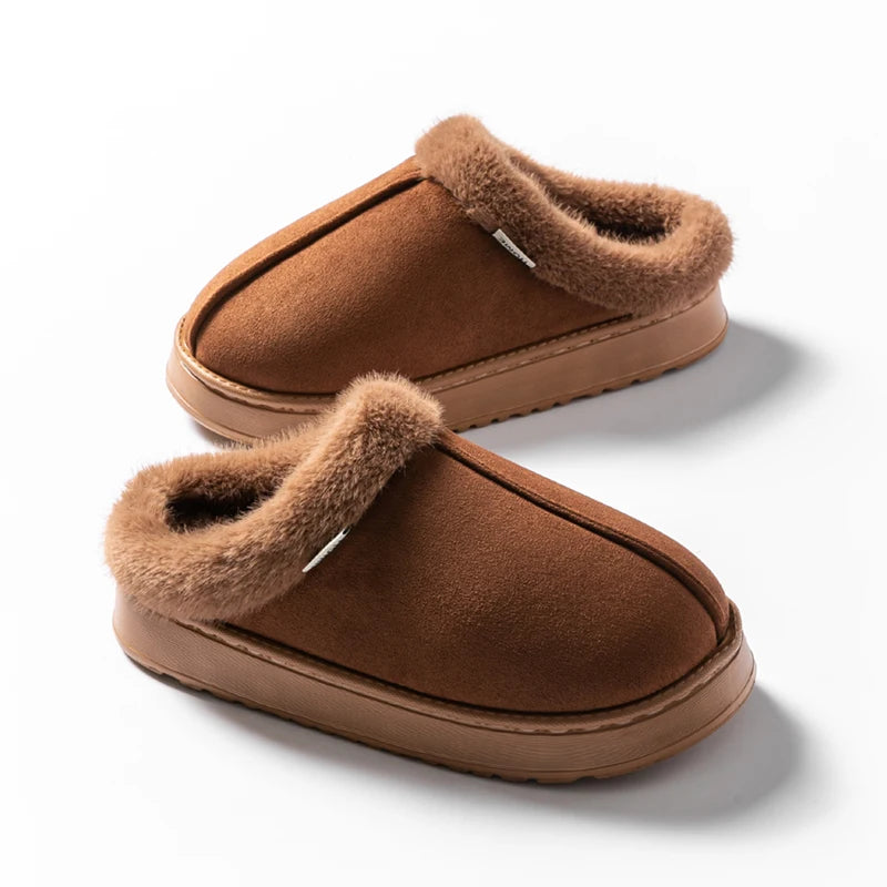 Fluffy Indoor Slippers with Thick EVA Sole – Unisex Warm House Shoes
