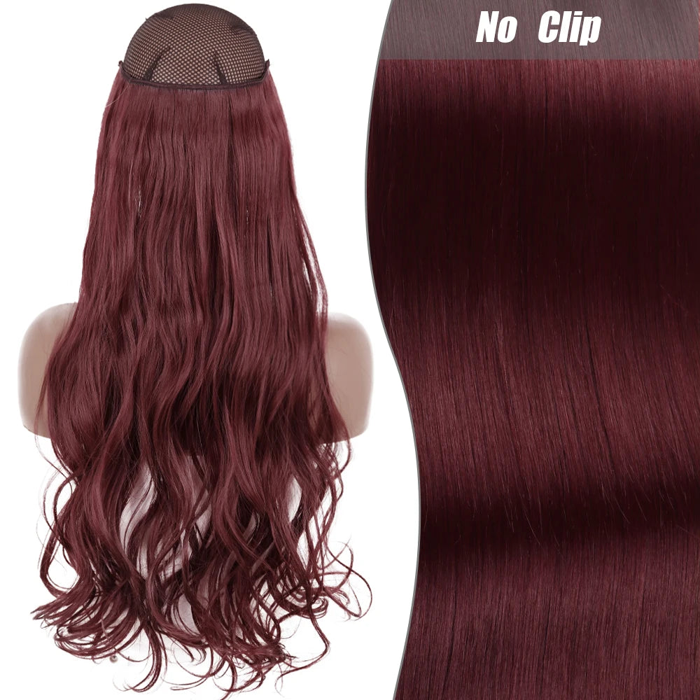 No-Clip Halo Hair Extensions – Long Wavy Synthetic Hairpiece