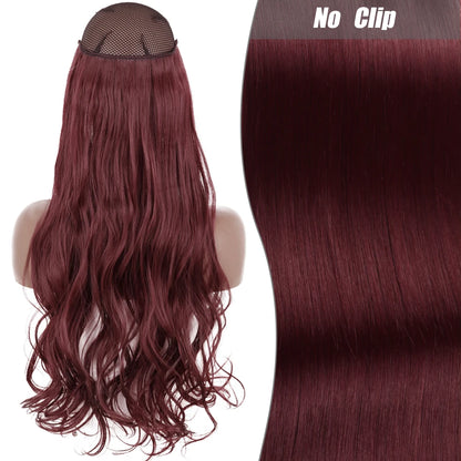 No-Clip Halo Hair Extensions – Long Wavy Synthetic Hairpiece