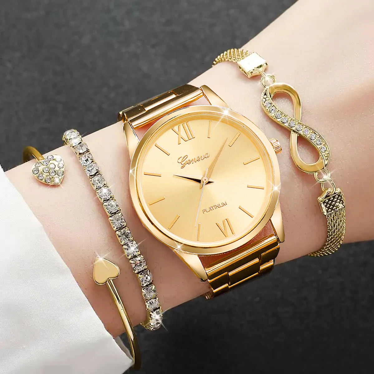 Women's Quartz Watch & Bracelet Set – Rhinestone Luxury Gift