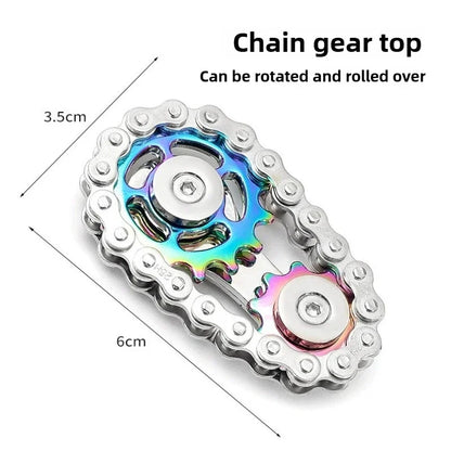 Metal Fidget Spinner – Gear & Chain Stress Relief Desk Toy for Adults