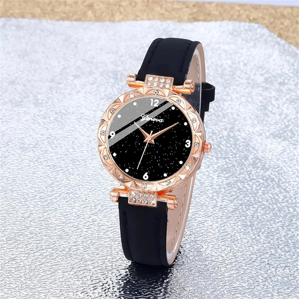 Women's Luxury Rhinestone Watch & Jewelry Set – 5 Piece