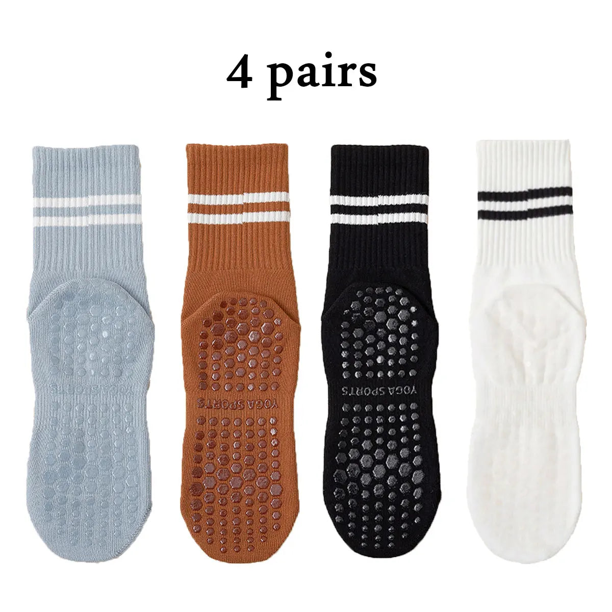 4 Pairs Women's Non Slip Pilates Yoga Grip Socks