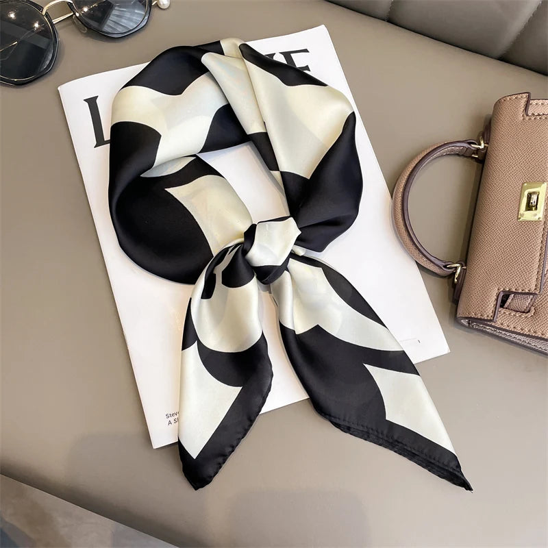 Silk Feel Square Scarf for Women – Satin Hair Wrap & Foulard Shawl