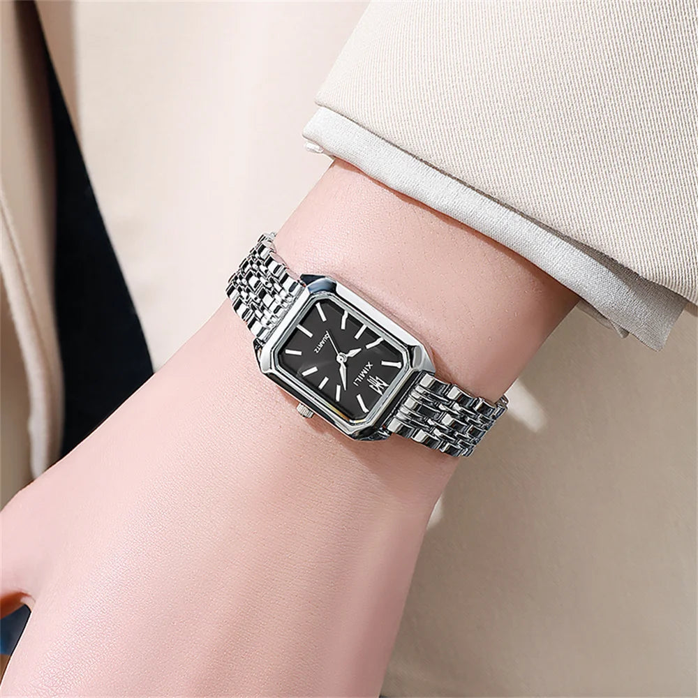 Women's Gold-Plated Square Quartz Watch – Stainless Steel