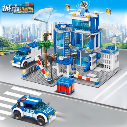City Police Station Building Block Set with Police Cars & Figures