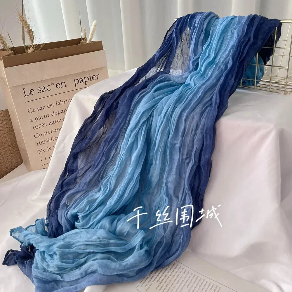 Gradient Crinkle Long Scarf for Women – Lightweight Wrap