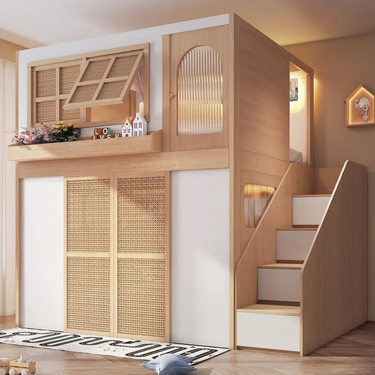 Partitioned High Low Bunk Bed with Private Sleeping Areas