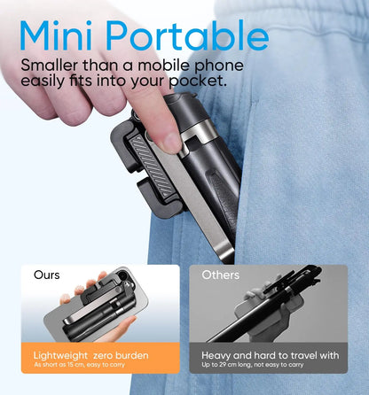 Mini Selfie Stick Tripod with One-Touch Remote & Carabiner Clip