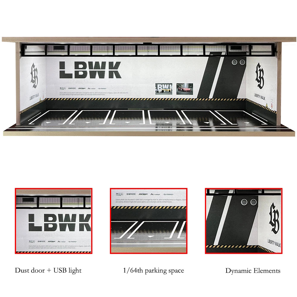1/64 Scale Garage Diorama Display Case with USB LED Lights