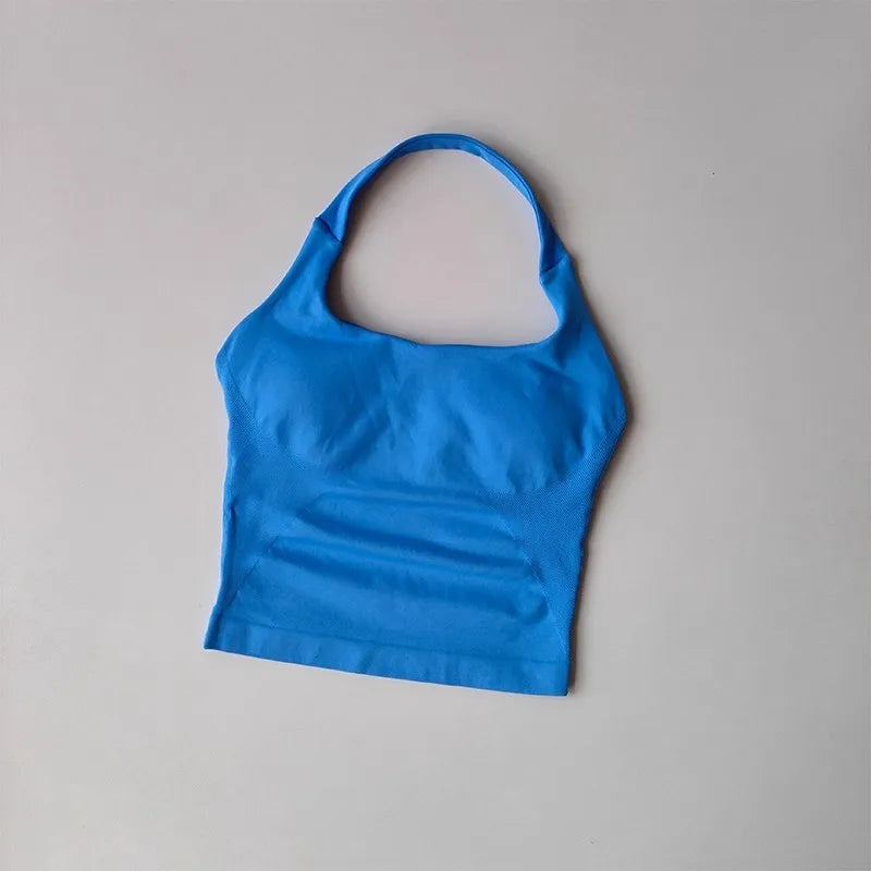 Women's Halter Neck High Support Sports Bra – Backless Yoga Top