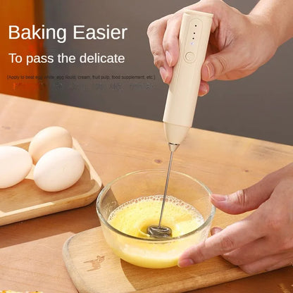 Electric Milk Frother Handheld USB Rechargeable 3-Speed Whisk Mixer