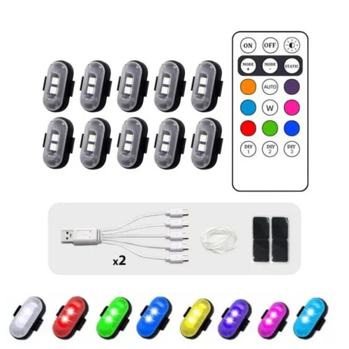 RGB LED Strobe Light with Remote – USB Rechargeable for Car, Bike & Motorcycle