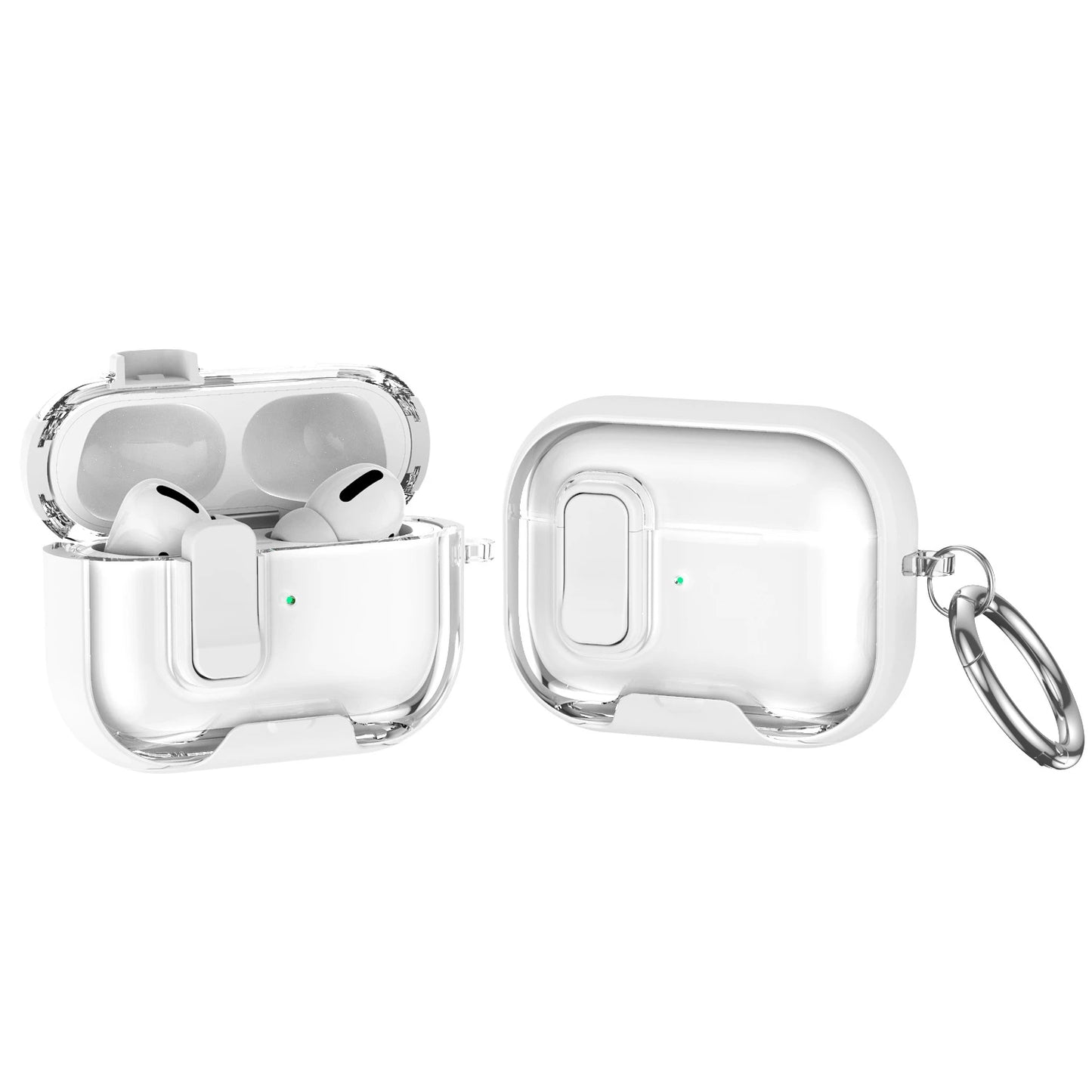 Clear AirPods Pro 3 Case Shockproof TPU Cover with Lock & Carabiner Ring