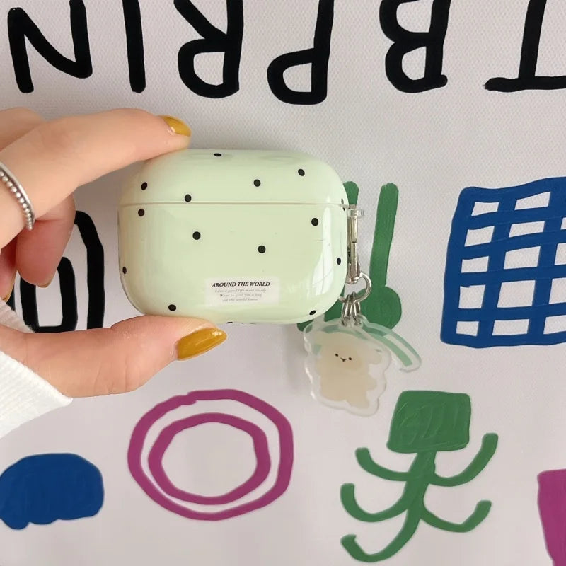 Cute Polka Dot AirPods Case with Dalmatian Dog Charm