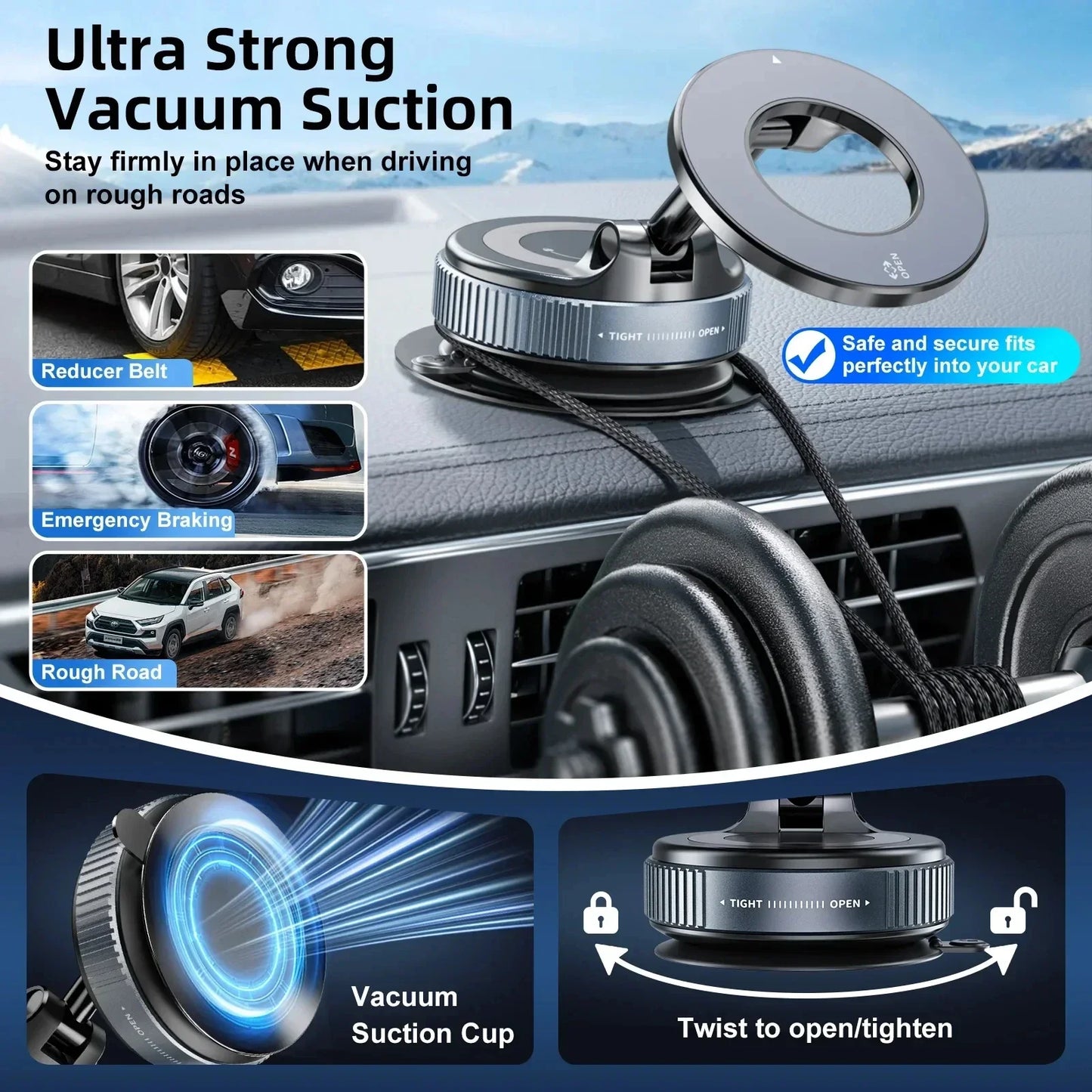 Magnetic Car Phone Mount – Foldable 360° Adjustable Vacuum Holder