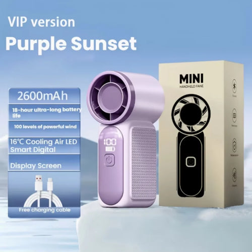 Mini Handheld Turbo Fan 100-Speed USB Rechargeable with LED Display