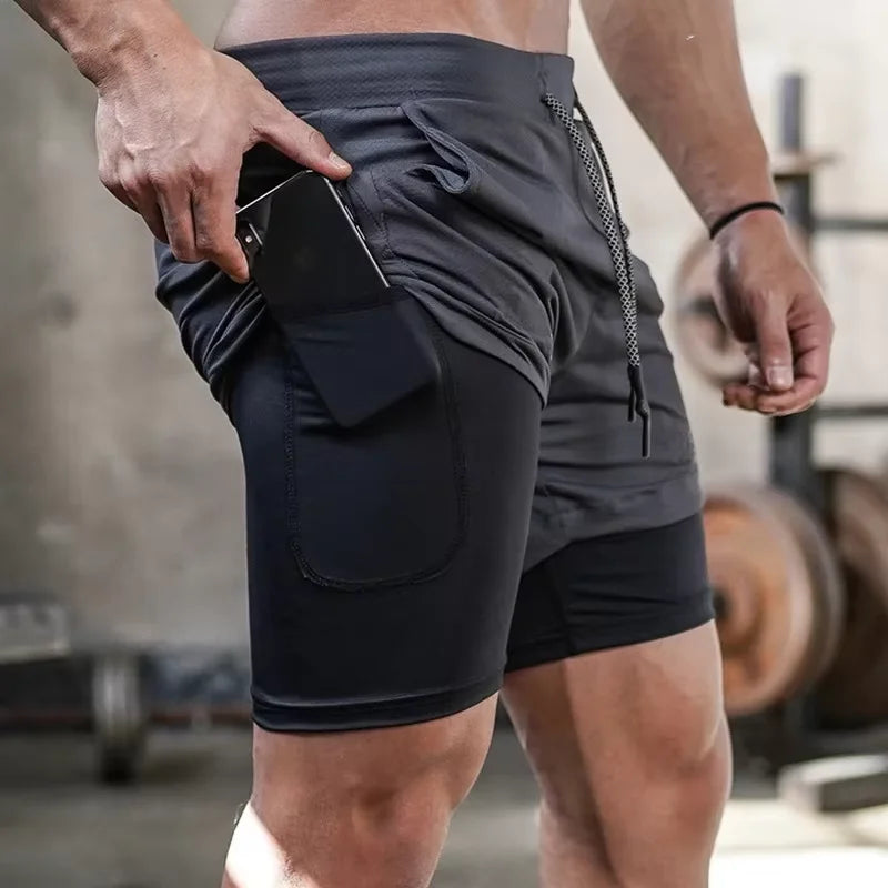Men's 2-in-1 Running Shorts – Quick Dry Gym Workout Training Shorts
