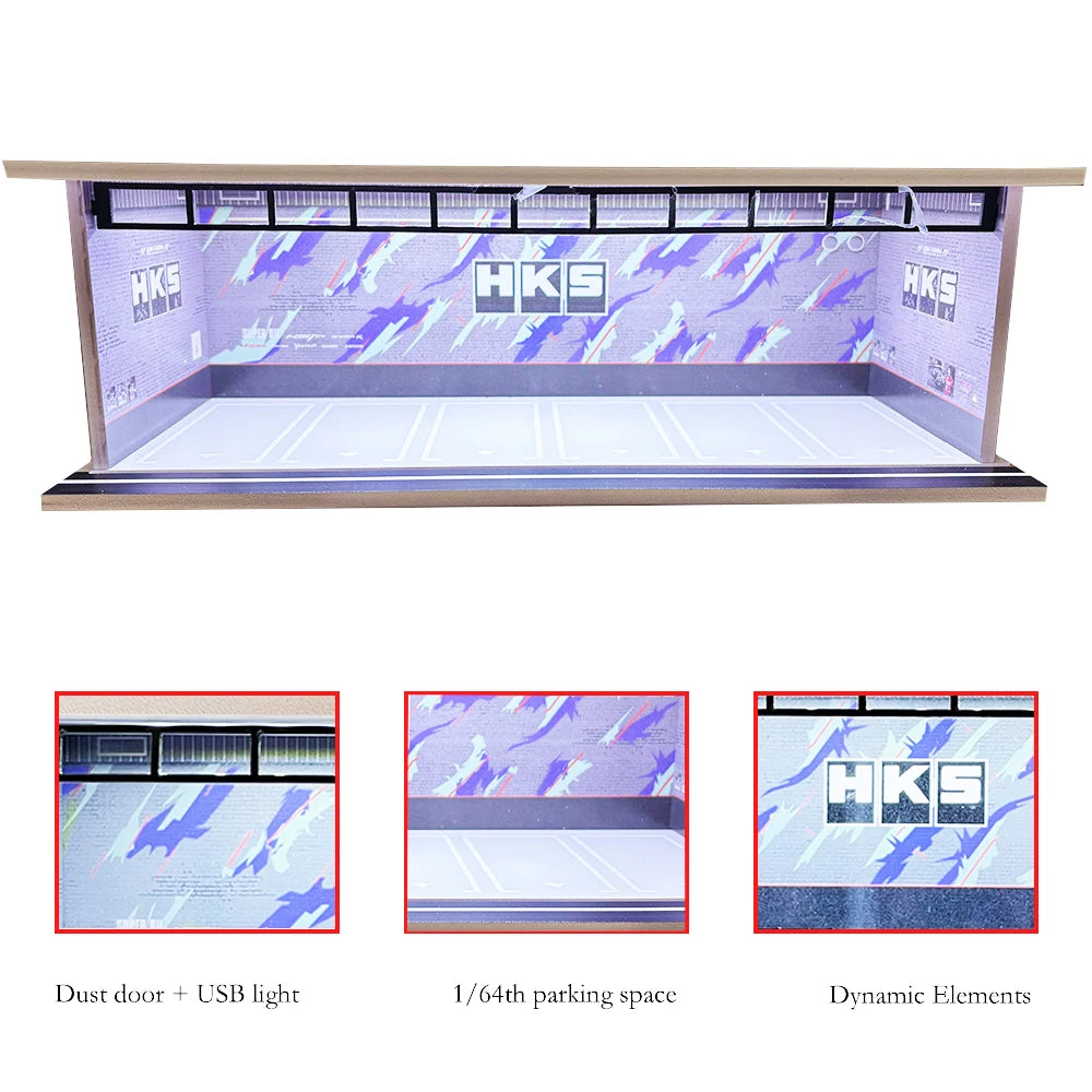 1/64 Scale Garage Diorama Display Case with USB LED Lights