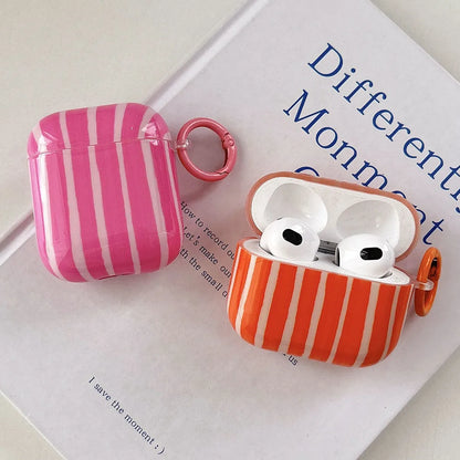 Colorful Striped AirPods Case with Keychain Ring – Summer Style