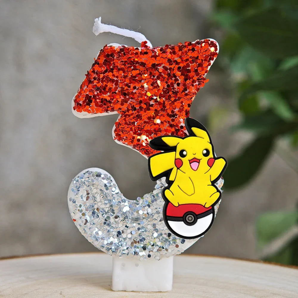 Pokemon Birthday Cake Number Candles – Glitter Anime Figure Decoration