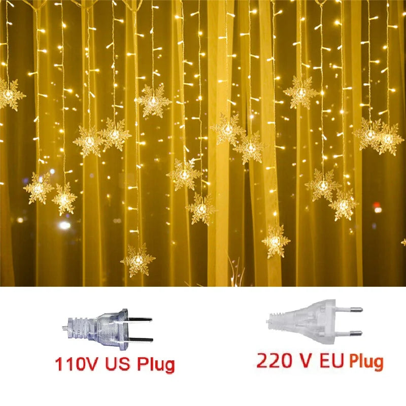 Snowflake LED Curtain Fairy Lights – Window String Light for Christmas Decor