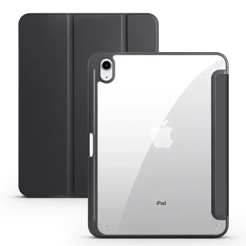 iPad Case with Pencil Holder - Trifold Clear Acrylic Back Cover