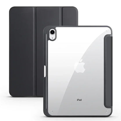 iPad Case with Pencil Holder - Trifold Clear Acrylic Back Cover