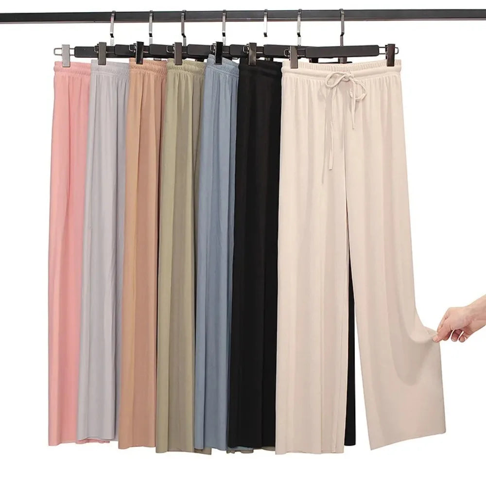 Wide Leg Pants for Women – Ice Silk Elastic Waist Casual Trousers