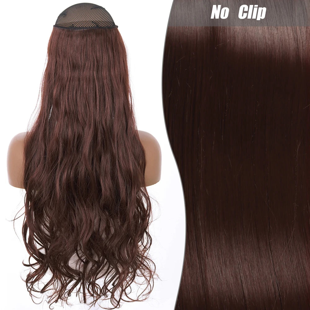 No-Clip Halo Hair Extensions – Long Wavy Synthetic Hairpiece