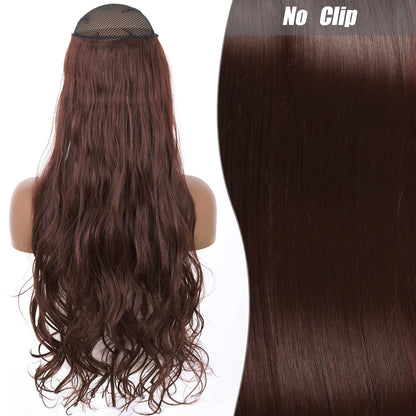 No-Clip Halo Hair Extensions – Long Wavy Synthetic Hairpiece