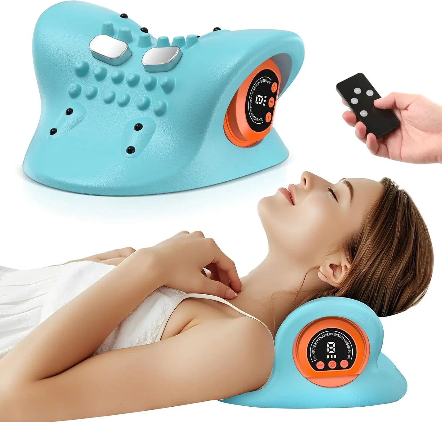 3-in-1 Rechargeable Neck Massager Pillow – Shiatsu, Heat & Remote