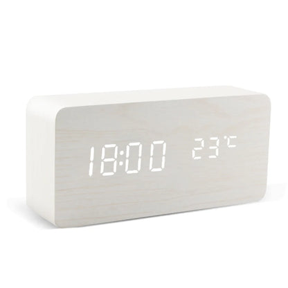 Wooden LED Digital Alarm Clock – Voice Control, Temp & Humidity