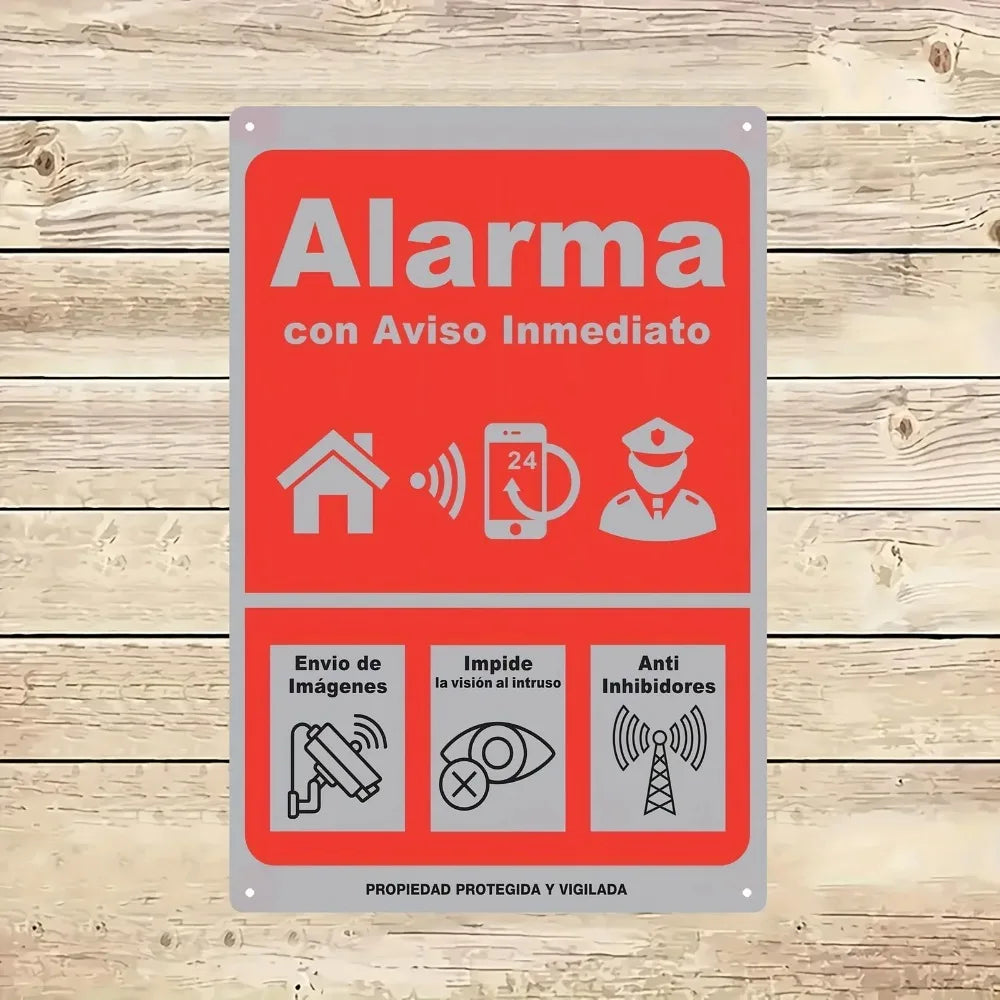 Spanish Alarm Security Metal Sign – Wall Decor Plaque