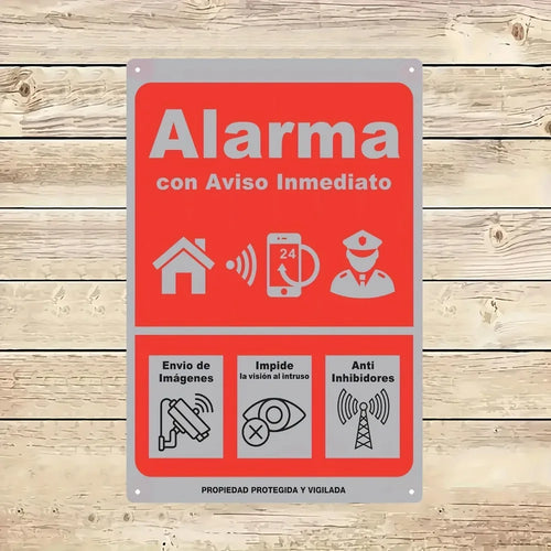 Spanish Alarm Security Metal Sign – Wall Decor Plaque