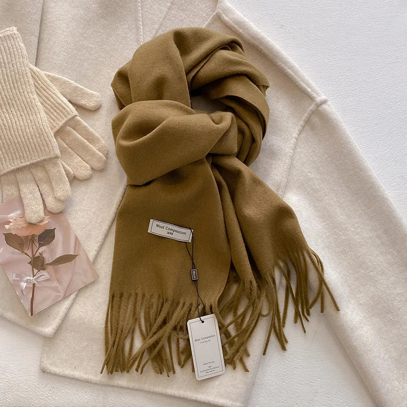 Cashmere-Feel Winter Scarf for Women – Soft Wool Pashmina Shawl with Tassels