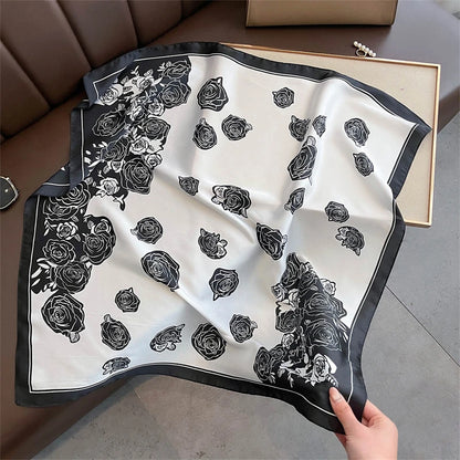 Satin Square Scarf Women Cute Cat Print Headscarf Neckerchief