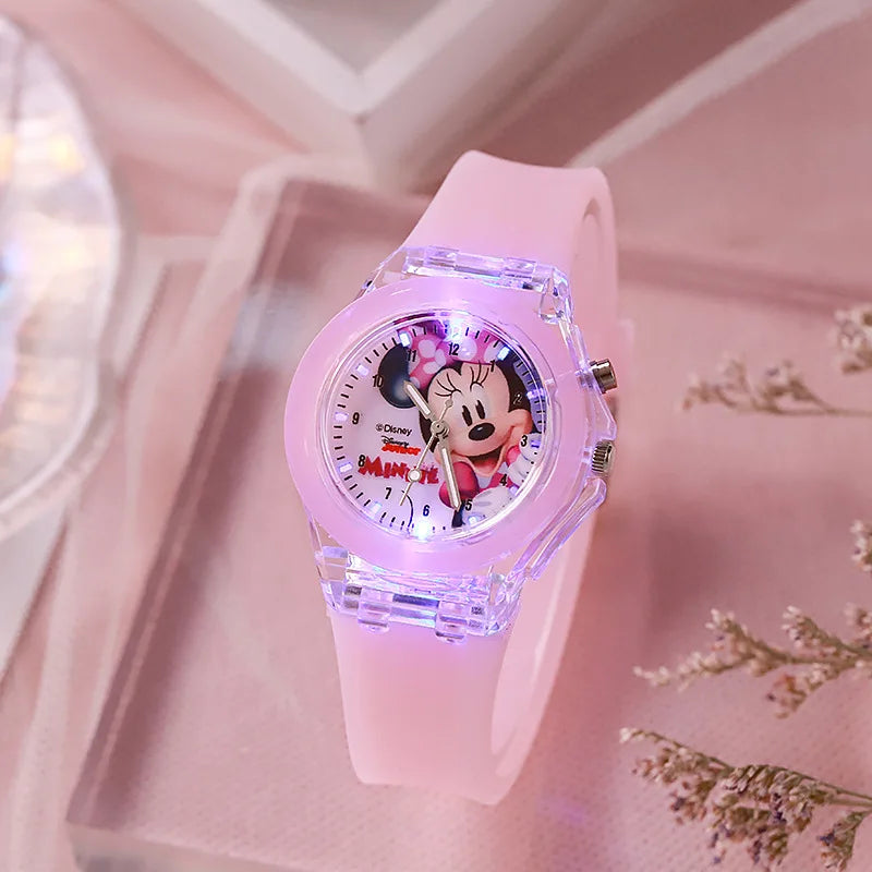 Kids Cartoon Quartz Watch with LED Light – Silicone Strap Girls Watch