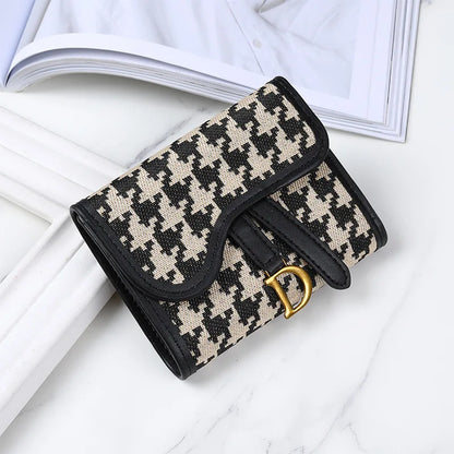 Women's Vintage Houndstooth Wallet – D-Clip Coin Purse & Card Holder