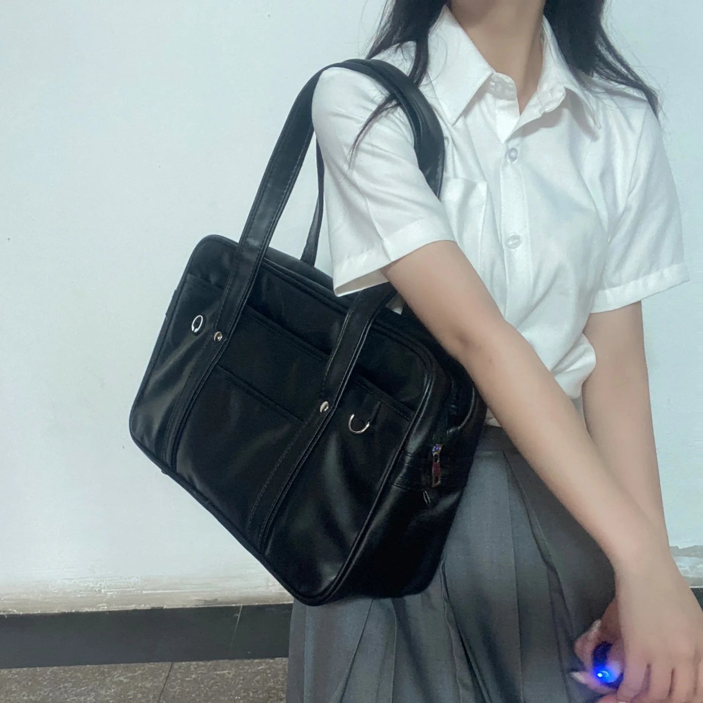 Japanese PU Leather School Bag – Large Capacity Waterproof Handbag