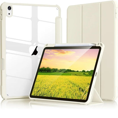 iPad Smart Case with Pencil Holder - Clear Back Trifold Cover