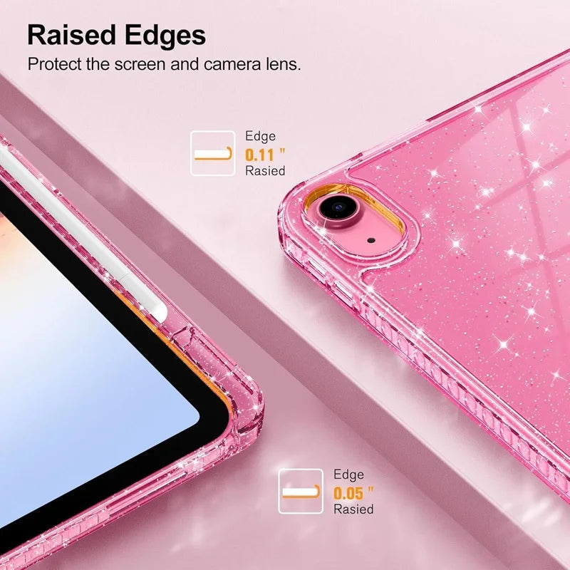 iPad Case with Pencil Holder Smart Glitter Cover – Pro, Air, Mini, All Gen