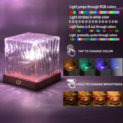 Crystal Cube Water Ripple Night Light – 16 Colors with Remote