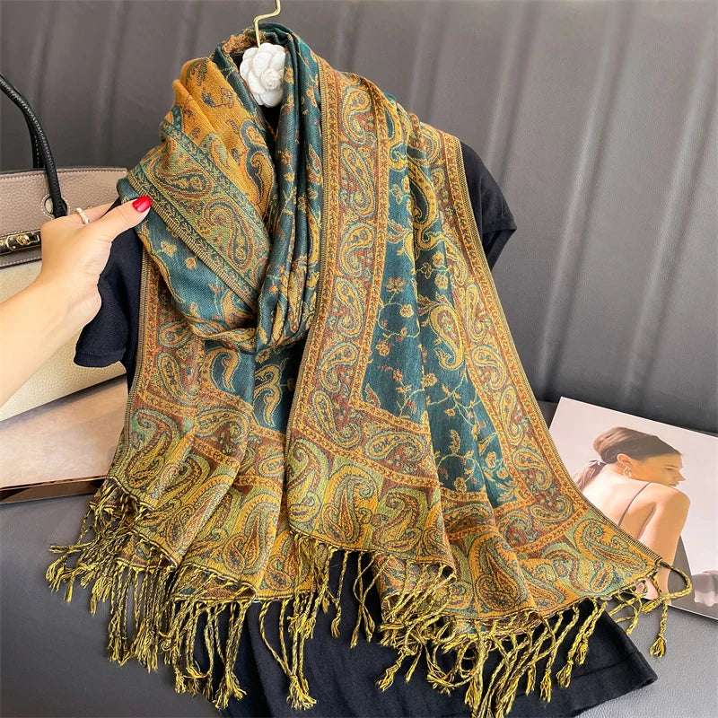 Paisley Print Cashmere Pashmina Shawl for Women – Warm Winter Wrap
