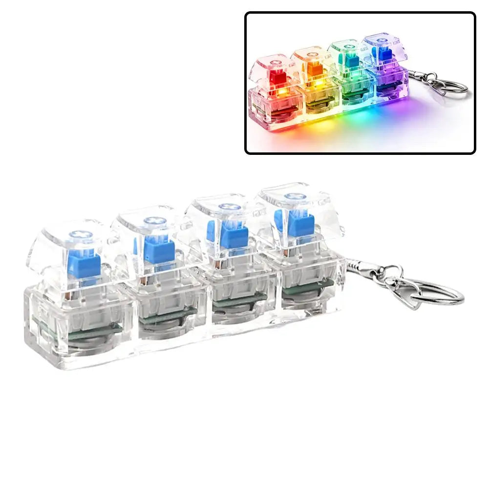 RGB LED Keyboard Keychain Fidget Toy – 4-Button Stress Relief Keycap