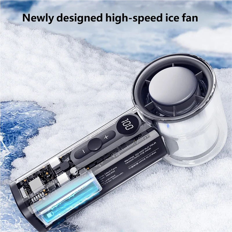 Handheld Mini Fan Transparent USB Rechargeable with Ice Pack & LED