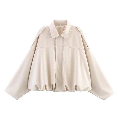 Women's Oversized Suede Bomber Jacket – Long Sleeve Zip-Up Streetwear Coat