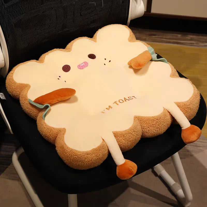 Cartoon Toast Seat Cushion – Cute Plush Chair Pad, Washable