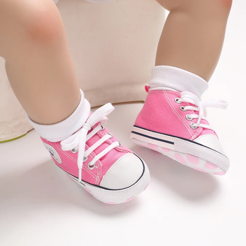 Baby Canvas High-Top Sneakers – Anti-Slip Infant First Walker Shoes