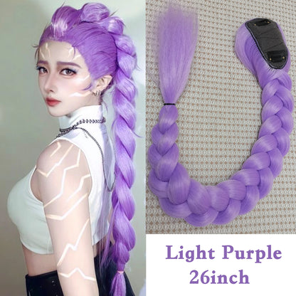Purple Braided Clip-In Ponytail Hair Extension 26 Inch – Long Hairpiece for Kids & Cosplay